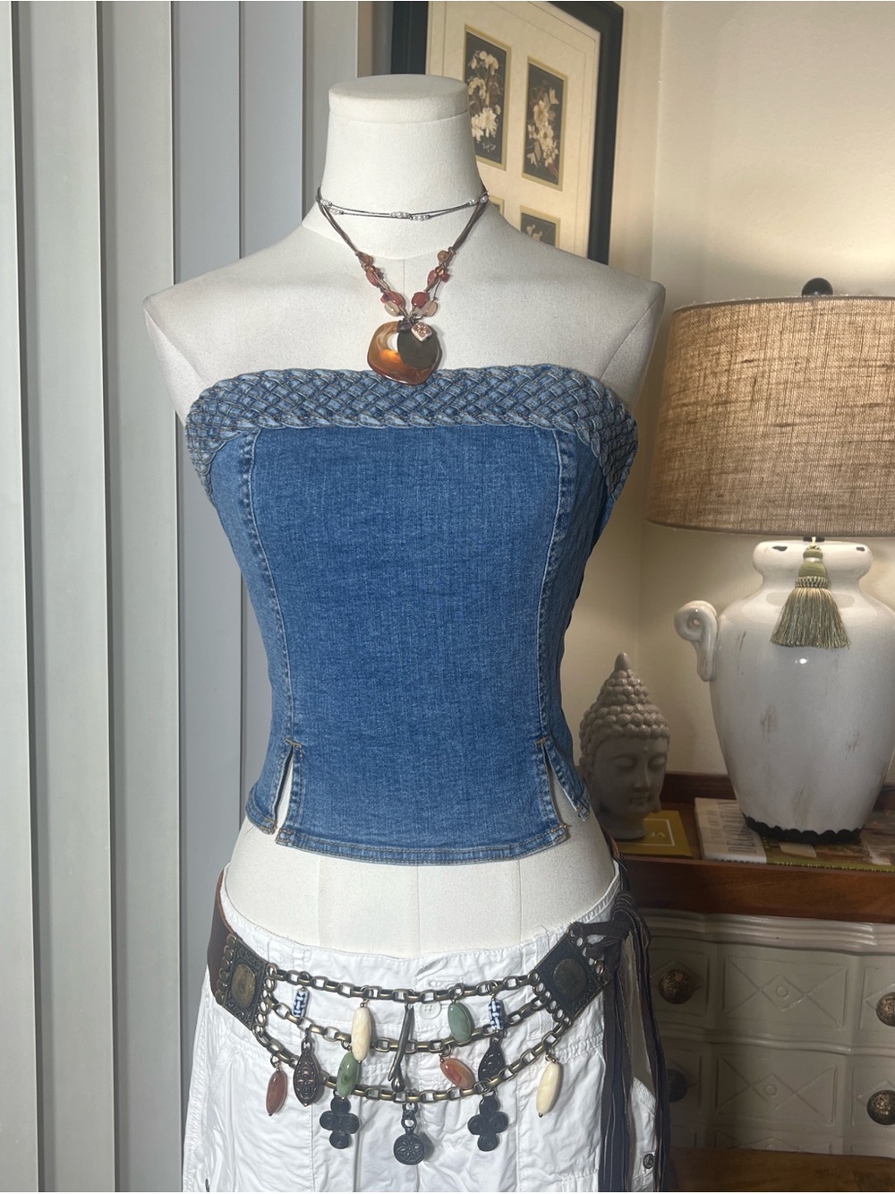 Y2k Tommy Hilfiger Blue Denim Strapless Crop Top